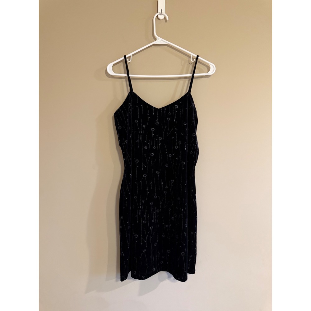 Vintage Non Such‎ USA Black Velvet Glitter Floral Mini Slip Dress 90s Grunge